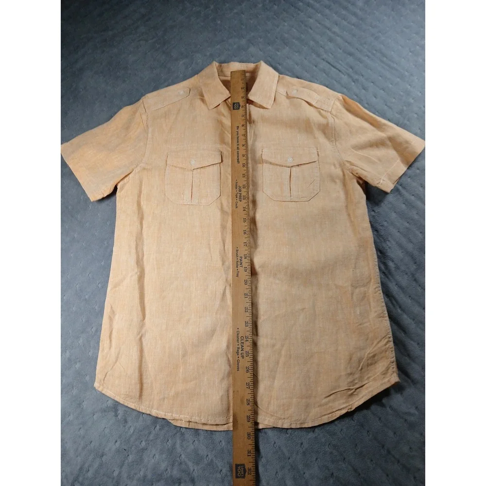 Trevero Mens Short Sleeve Linen Blend Button Down Shirt Peach Orange Size III L